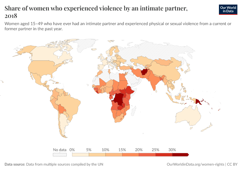 A thumbnail of the "Share of women who experienced violence by an intimate partner" chart